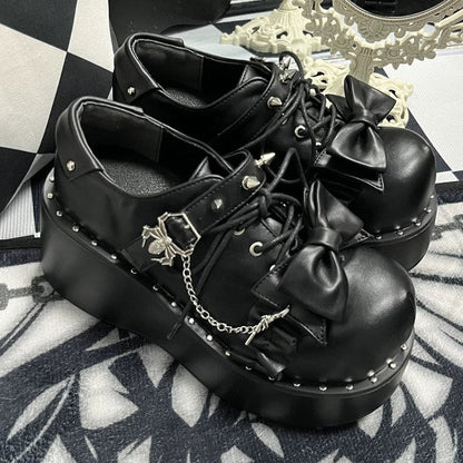 Spider Single-Strap Buckle Bow Round-Toe Punk Gothic Platform Shoes
