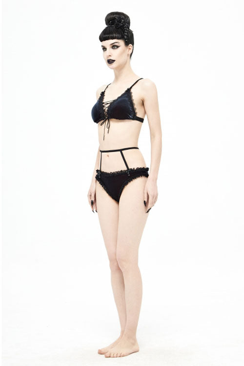 Black Red Velvet Chest Lace Up Gothic Swimsuit Suit