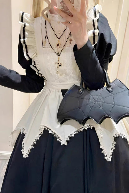 Black/White Nun Style Maid Long Puff Sleeves Slim Gothic Lolita Dress
