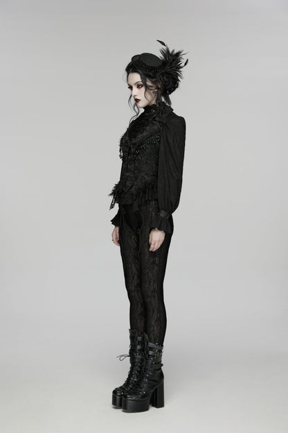 Black V Collar Sleeveless Cut-Out Lace Slim Women's Gothic Cool Vest
