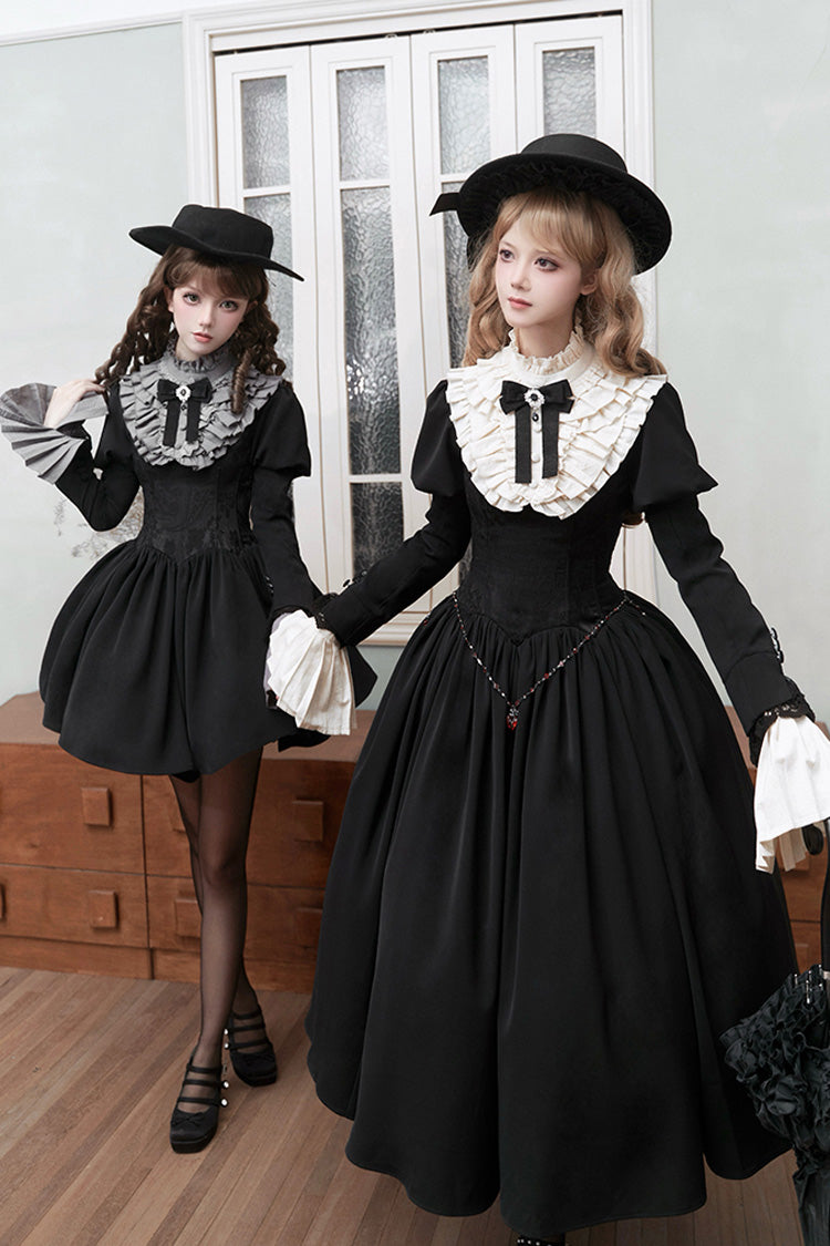 Black [Old Testament] Short Sleeves Ruffle Embroidery Bowknot Lace-Up Gothic Lolita Dress 2 Versions