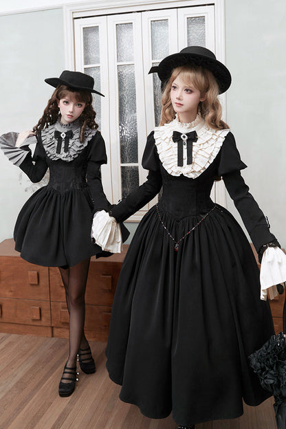 Black [Old Testament] Short Sleeves Ruffle Embroidery Bowknot Lace-Up Gothic Lolita Dress 2 Versions