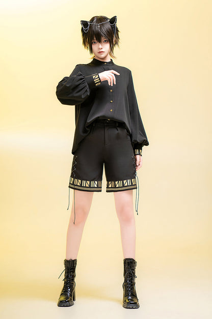 Black [Black Cat] Long Sleeves Print Embroidery Ouji Gothic Prince Handsome Lolita Blouse