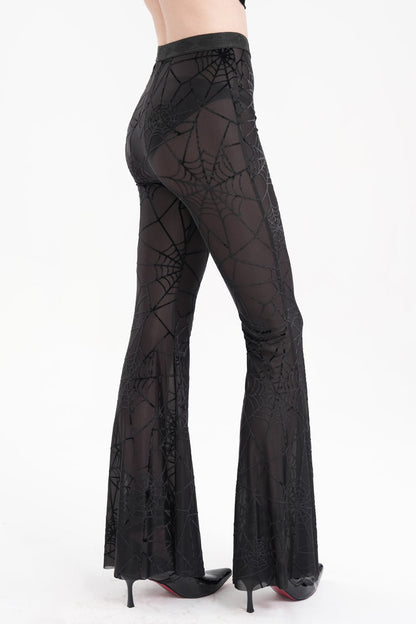 Black Spider Embroidery Sheer Women's Gothic Pants