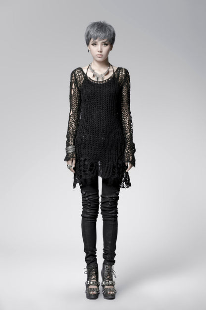 Round Collar Long Sleeves Print Ripped Women's Steampunk Sweater 3 Colors