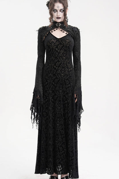 Black Stand Collar Long Sleeves Lace Tassels Women's Gothic Cape