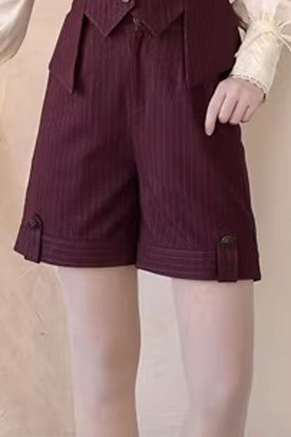Red [Griffin’s Pact] Bust Support Striped Printed Gothic Ouji Lolita Shorts Vest Set