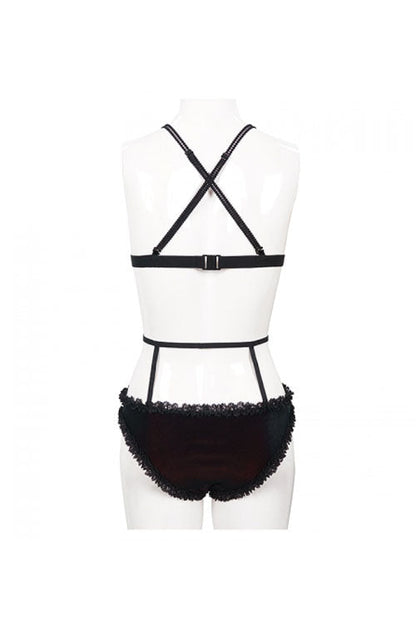 Black Red Velvet Chest Lace Up Gothic Swimsuit Suit