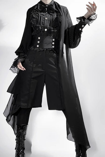 Black [Eternal City] Long Sleeves Lace Gothic Prince Medieval Ouji Lolita Blouse Knee-Length Shorts Set