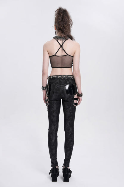 Black Sleeveless Stitching Irregular Mesh Women's Punk Tank Top