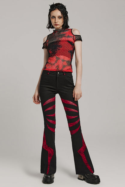 Spiderweb Claw Print Mesh Women's Gothic Flared Pants 2 Colors