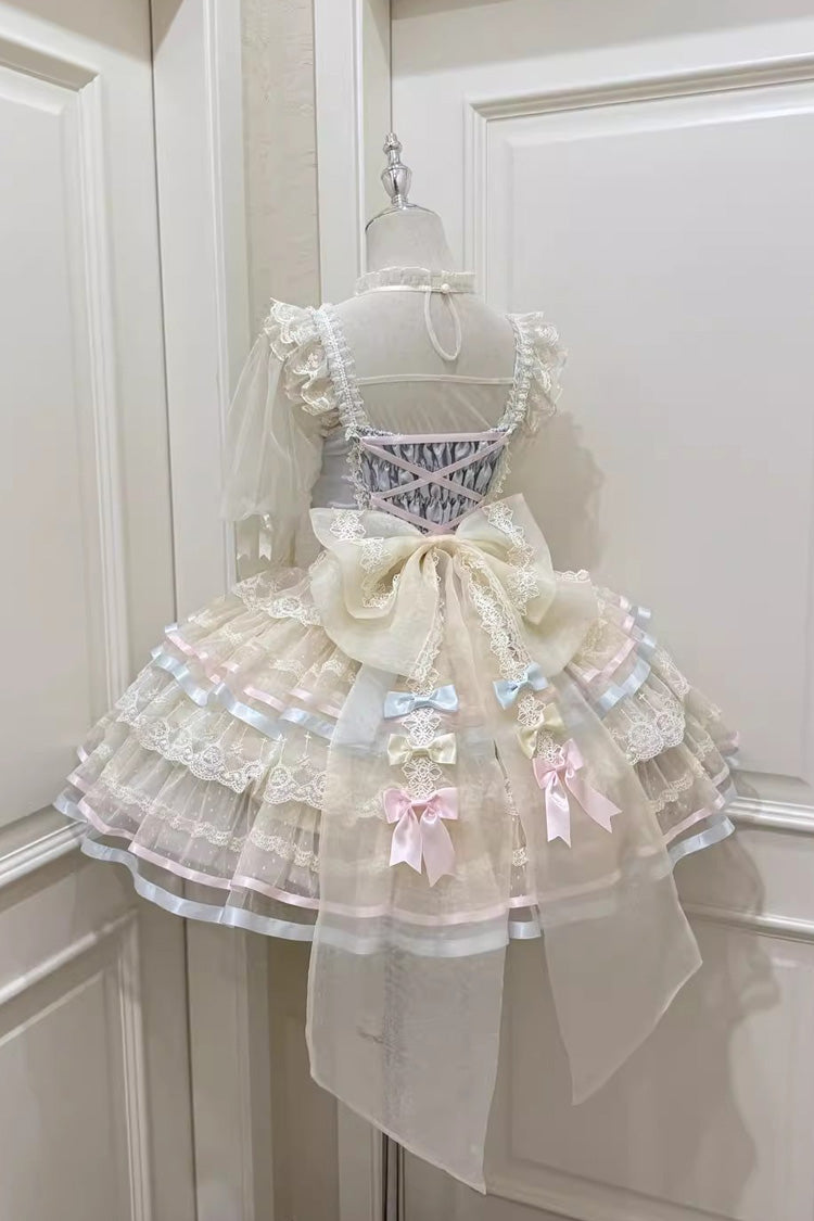 Blue [Butterfly Heart Ballet] Triple-Layered Ruffle Bowknot Lace Sweet Ballet Lolita Jsk Dress