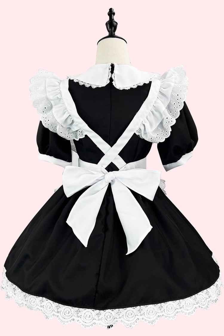 Maid Short Sleeves Ruffle Bowknot Sweet Plus Size Lolita Dress Full Set 2 Colors