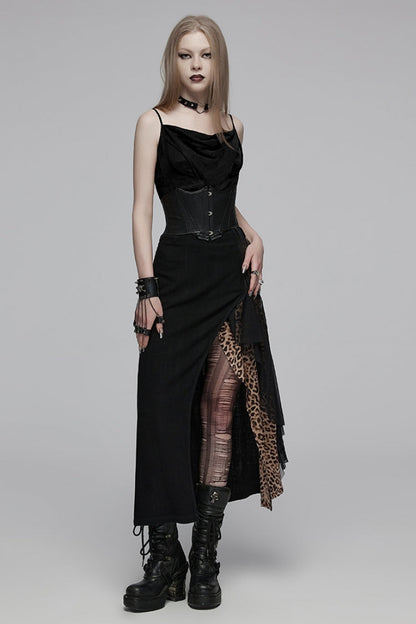 Black Texture Pleated Hollow Women's Gothic Vest
