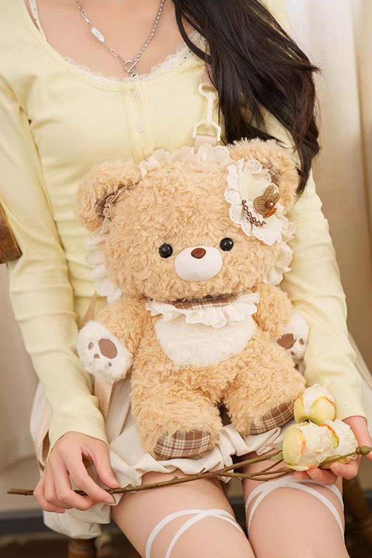 Brown [Little Bear Guli] Ruffled Plush Toy Sweet Lolita Backpack