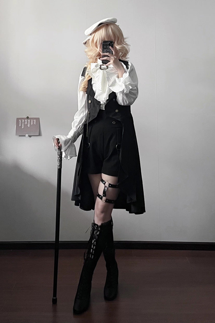 Black [Moonstone] Sleeveless Ruffle Ouji Gothic Prince Lolita Long Vest