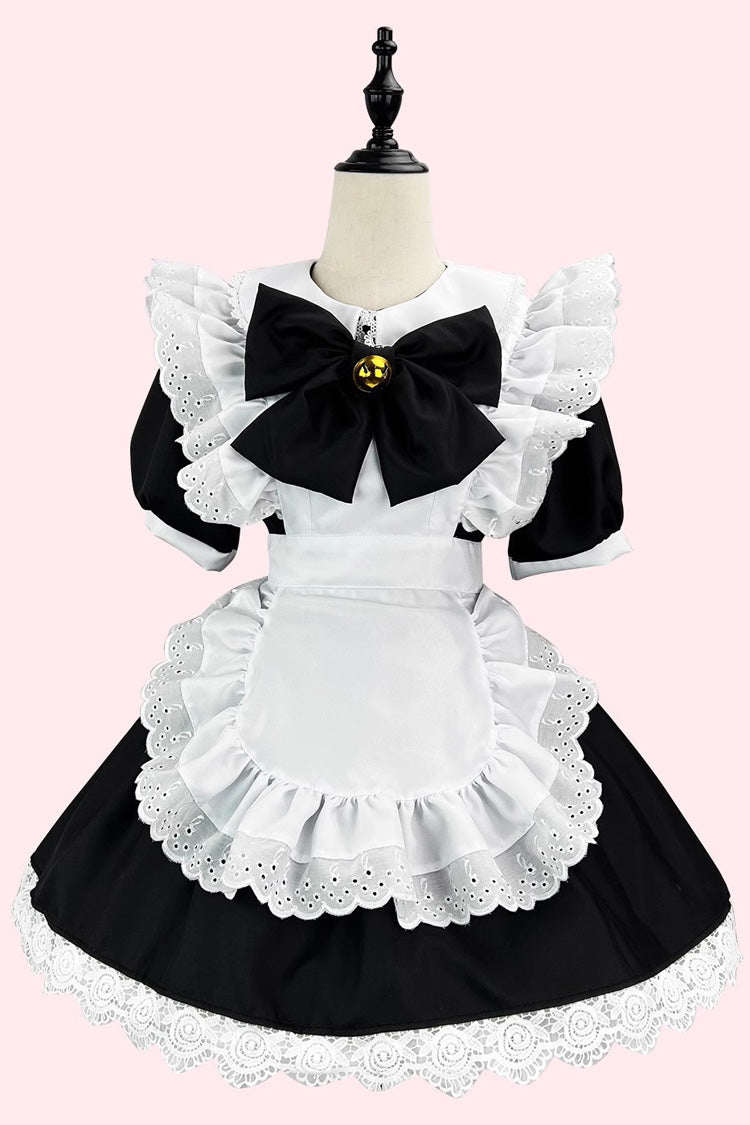 Maid Short Sleeves Ruffle Bowknot Sweet Plus Size Lolita Dress Full Set 2 Colors