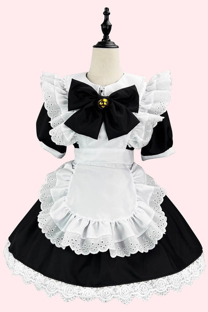 Maid Short Sleeves Ruffle Bowknot Sweet Plus Size Lolita Dress Full Set 2 Colors