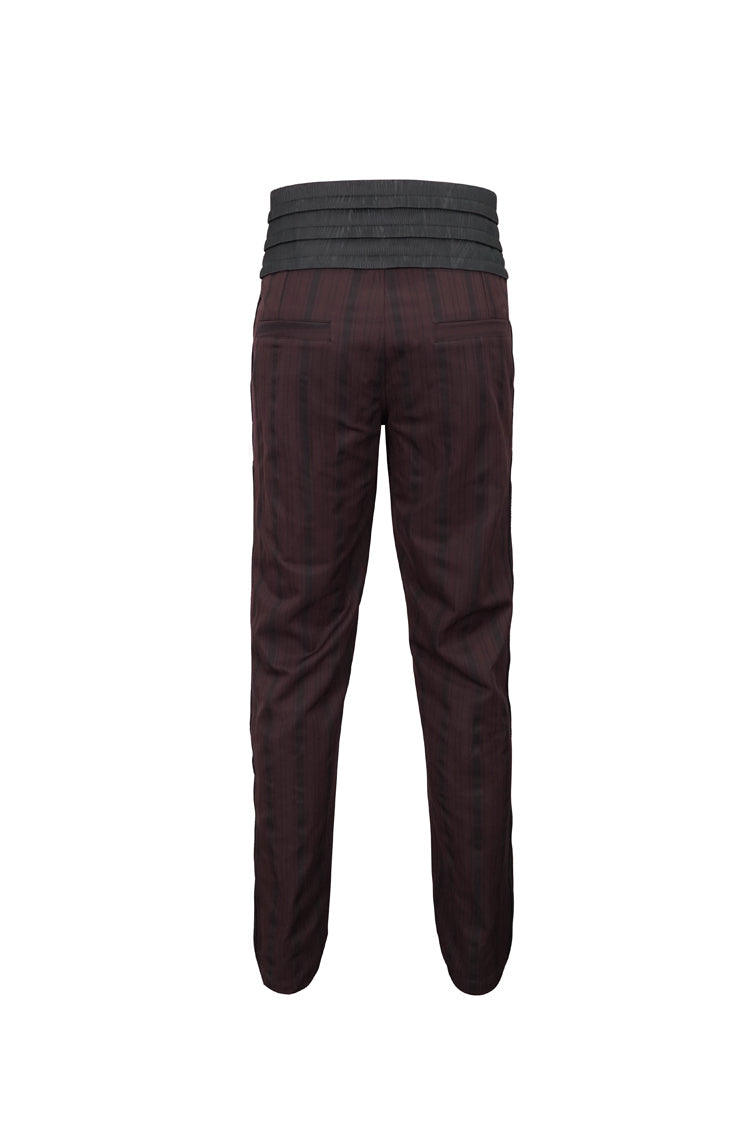 Red Retro Mid High Waist Micro Elastic Striped Woven Stitching Three Dimensional Jacquard Men's Gothic Trousers