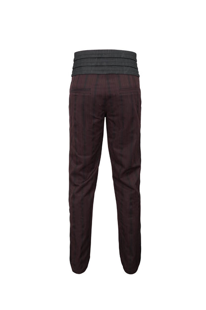 Red Retro Mid High Waist Micro Elastic Striped Woven Stitching Three Dimensional Jacquard Men's Gothic Trousers