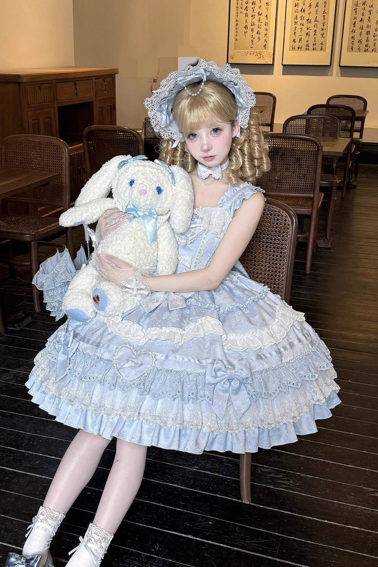 Blue [Super Cute Belia] Sleeveless Triple-Layered Ruffle Bowknot Lace Sweet Elegant Lolita Jsk Dress