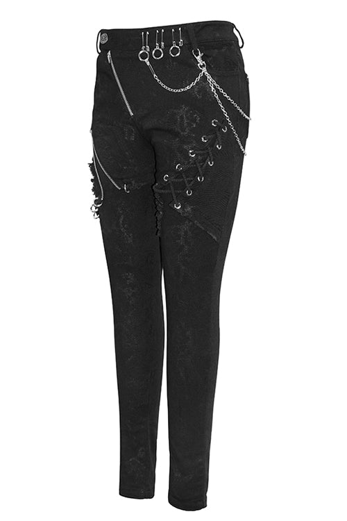 Black Punk Stretch Fitted Womens Pants With Zippper