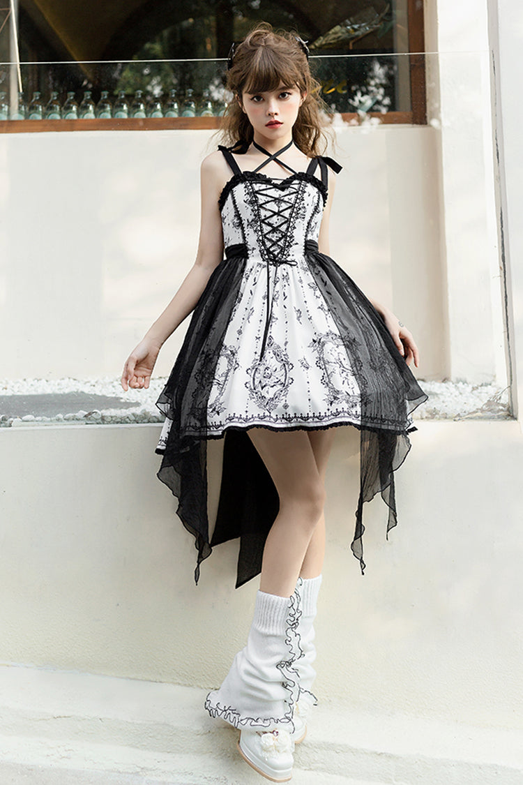 Black/White Sleeveless Butterfly Magic Print Gothic Lolita JSK Dress