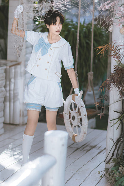 White Immortal Mint Ouji Lolita Short Sleeves