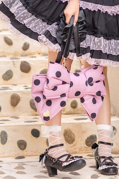 Pink/Black Polka Dot Print Bowknot Shaped Sweet Lolita Backpack