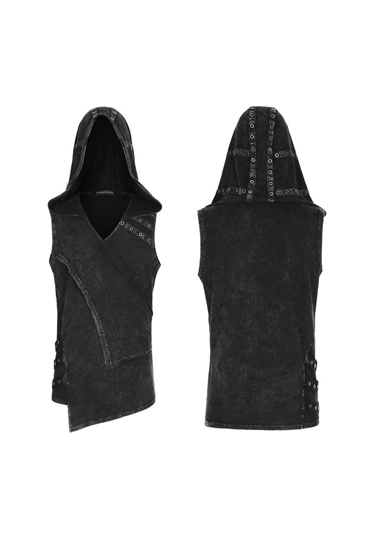 Black Sleeveless Irregular Hooded Men's Punk Tank Top