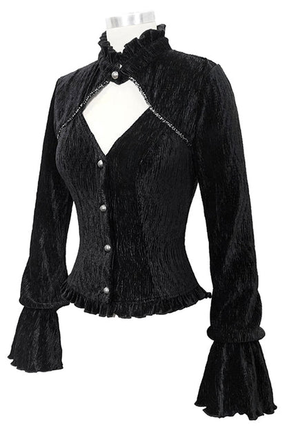 Black Velvet Lantern Sleeves Swallowtail Womens Gothic Blouse