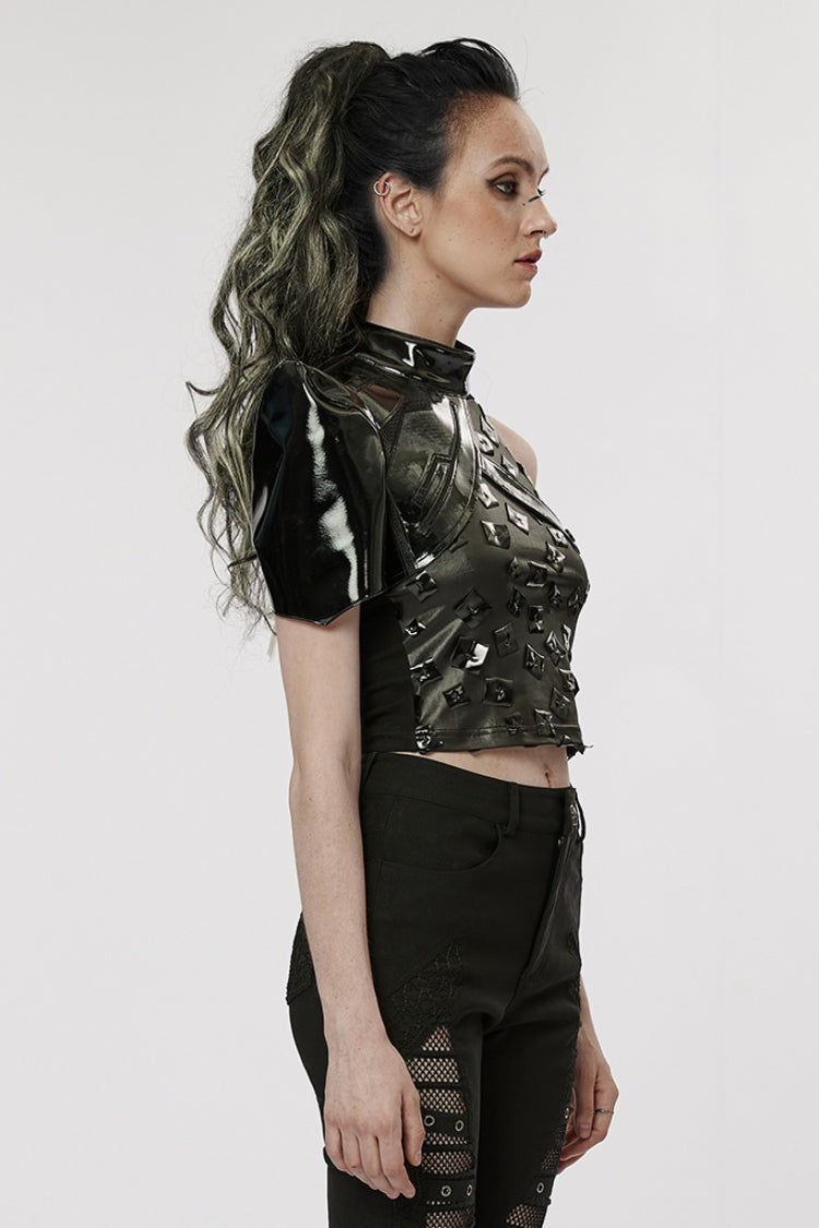 Black Stand Collar Women's Punk Patent Leather Body Harness
