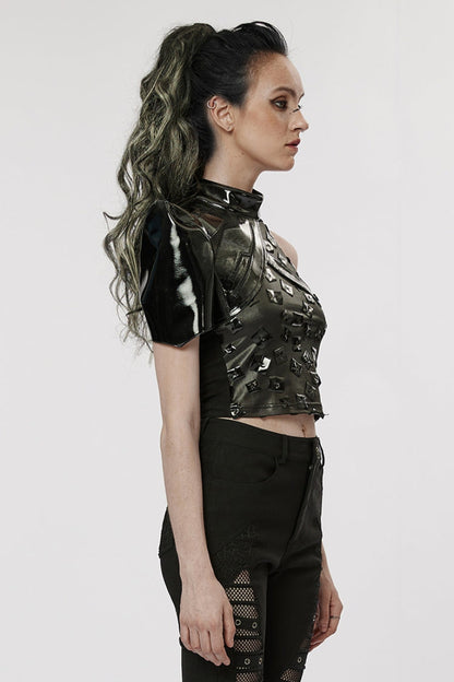 Black Stand Collar Women's Punk Patent Leather Body Harness