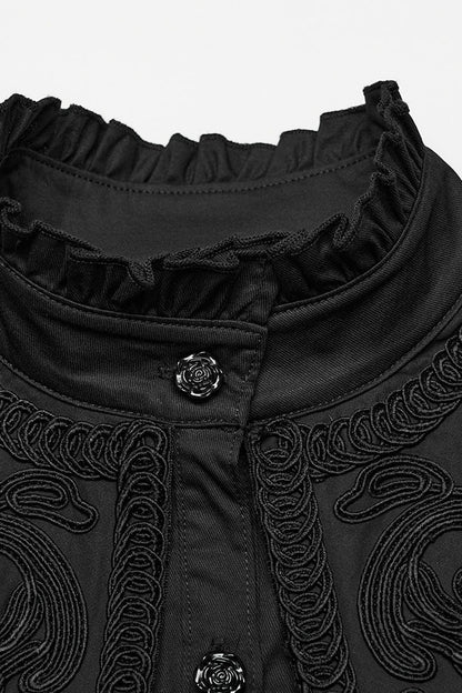 Black Stand Collar Ruffle Lace-Up Women's Gothic Blouse