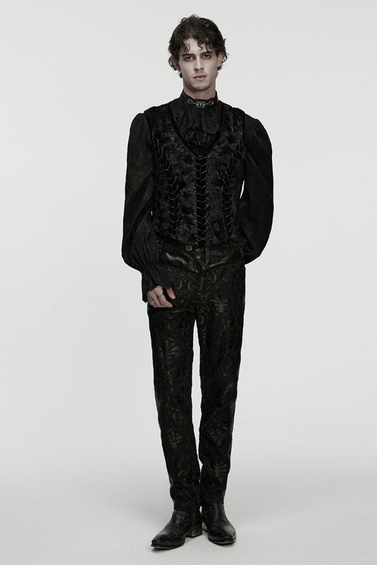 Black V Collar Sleeveless Lace-Up Buckle Straps Men's Gothic Vest