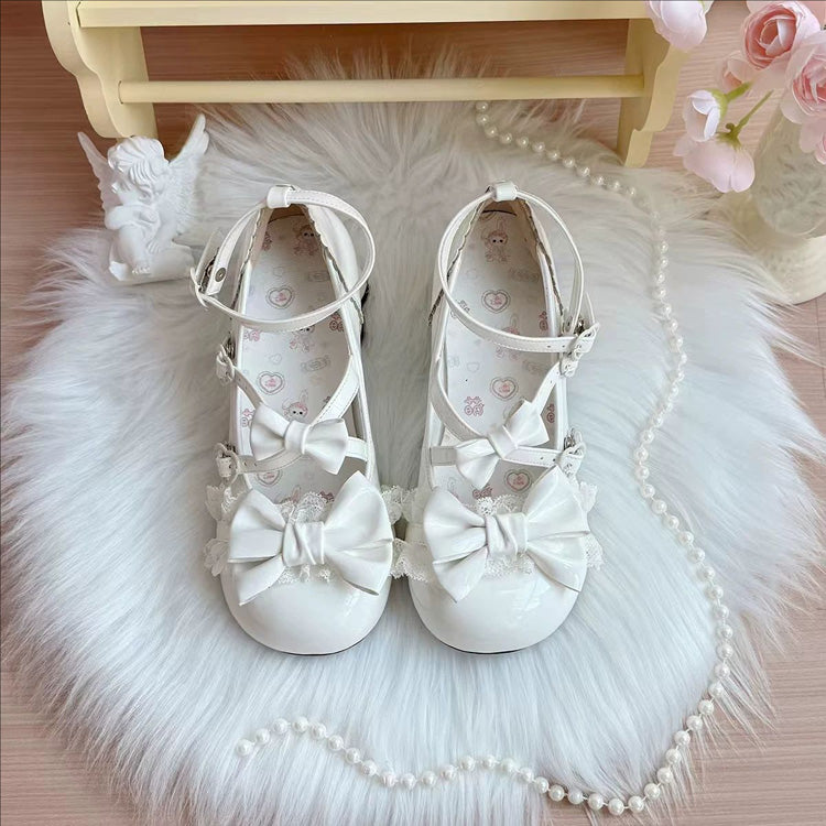 Bowknot Cross Bandage Kitten Shaped Special Heel Mid-Heel Shoes 5 Colors