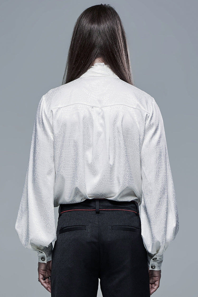 White Gothic Jacquard High Collar Front Chest Flounce Retro Metal Button Lantern Sleeve Men's Shirt
