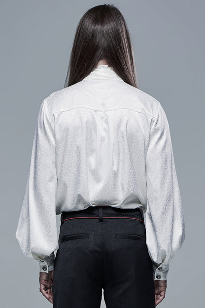 White Gothic Jacquard High Collar Front Chest Flounce Retro Metal Button Lantern Sleeve Men's Shirt