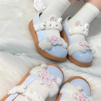 Star Bunny Ears Bowknot Furry Sweet Lolita Shoes 5 Colors