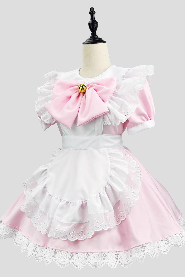 Maid Short Sleeves Ruffle Bowknot Sweet Plus Size Lolita Dress Full Set 2 Colors