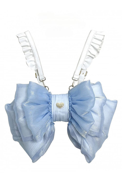 Blue Big Bowknot Metal Heart Nameplate Lolita Backpack