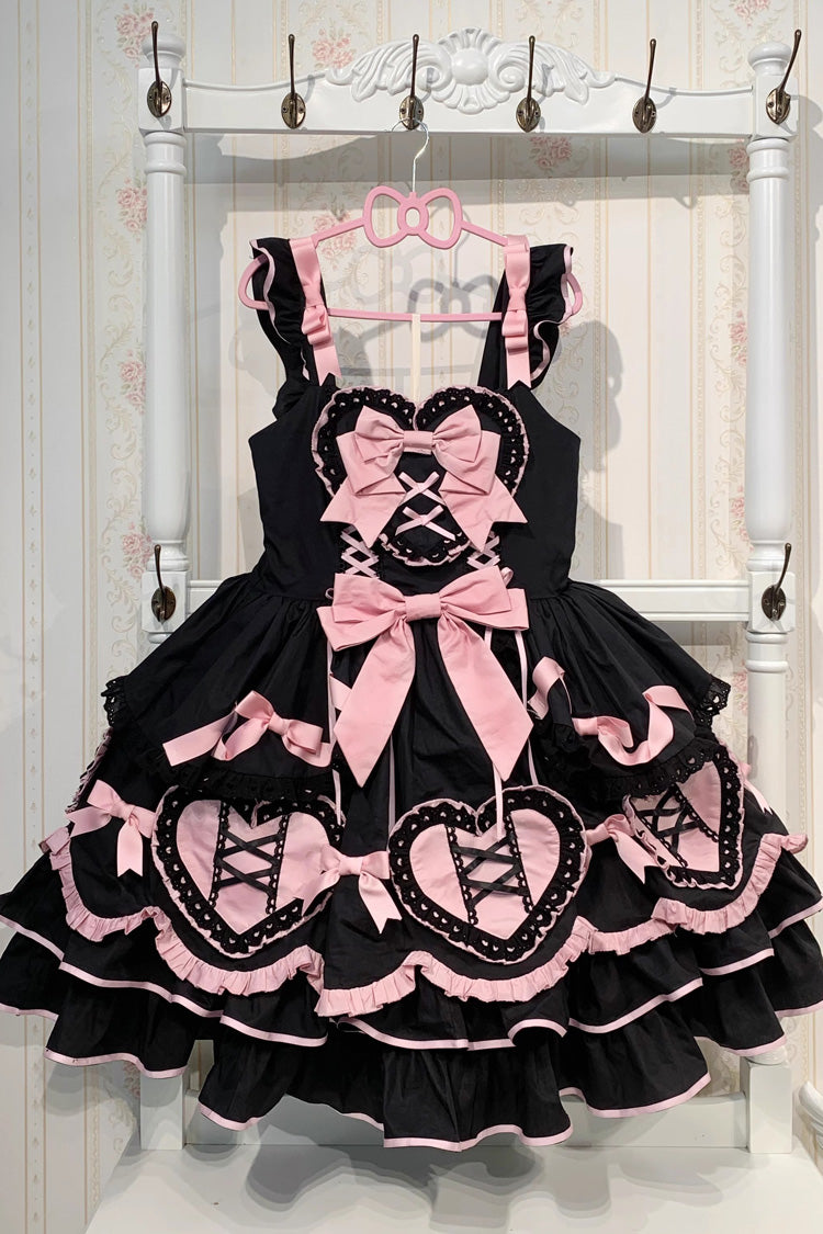 Black/Pink [Frosted Sugar Gift Box] Sleeveless Ruffle Bowknot Sweet Plus Size Princess Lolita Jsk Dress