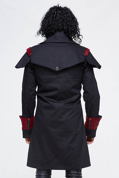 Punk Black And Red Chain Shape Ribbons Long Mens Coat