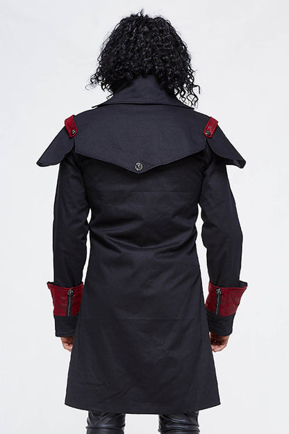 Punk Black And Red Chain Shape Ribbons Long Mens Coat
