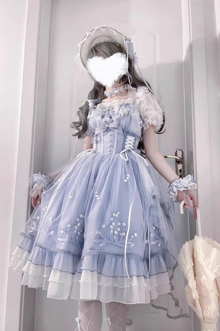 Blue [Love Is Coming] Multi-layer Ruffle Embroidery Bowknot Sweet Princess Lolita Jsk Dress