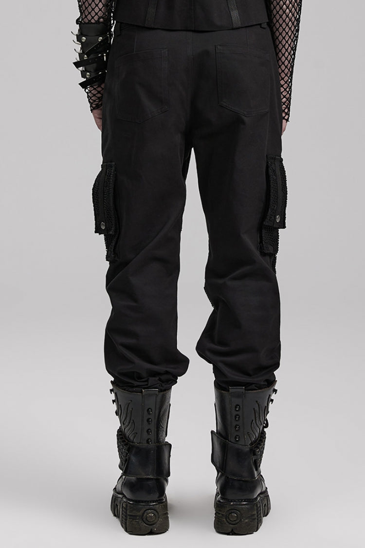 Black Stitching Mesh Metal Ring Decoration Men's Steampunk Pants