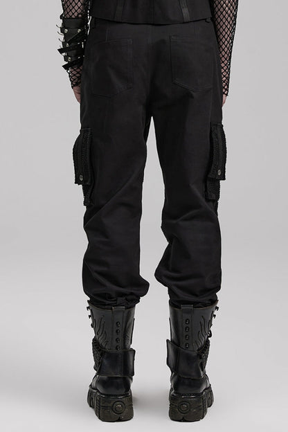 Black Stitching Mesh Metal Ring Decoration Men's Steampunk Pants