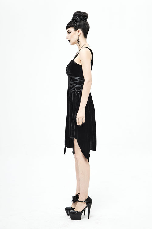 Black Sharp Angled Irregular Hem Gothic Dress