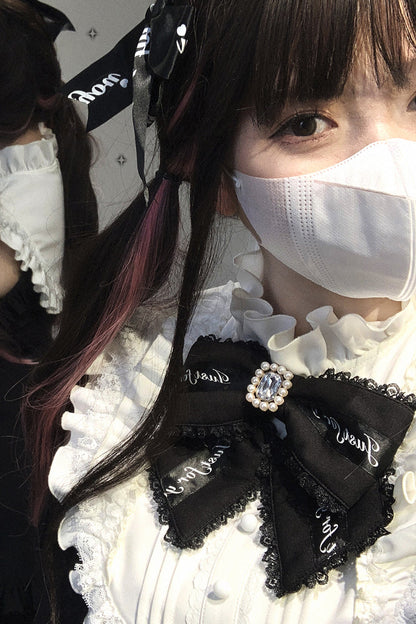 Black/White [Rose Princess] Off Shoulder Long Sleeves Ruffle Bowknot Gothic Jirai Kei Dress