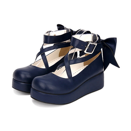 Round-toe Shallow Mouth Bowknot Cute Lolita Middle Heels Shoes